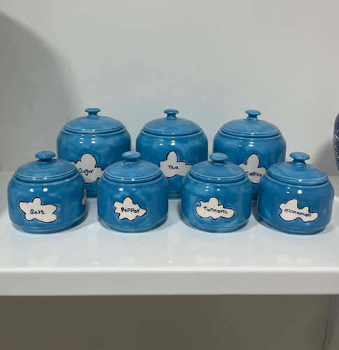 سرویس جا ادویه سرامیکی طرح ابری آبی